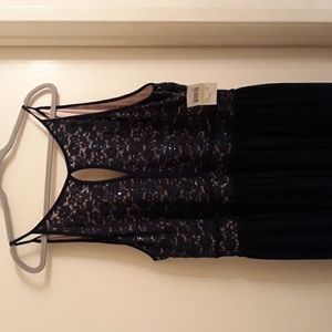 Nightway Sequined Bodice Gown 18W Navy blue